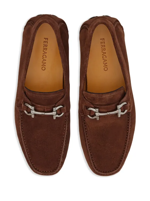 Ferragamo Gancini Suede Loafers Brown FARFETCH HK