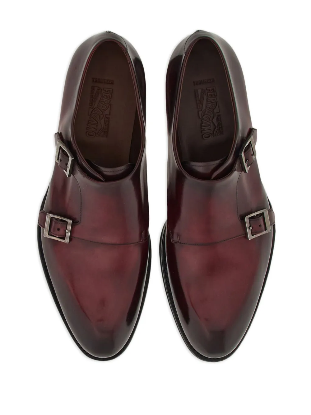 Ferragamo Double-monkstrap Leather Monk Shoes In Red