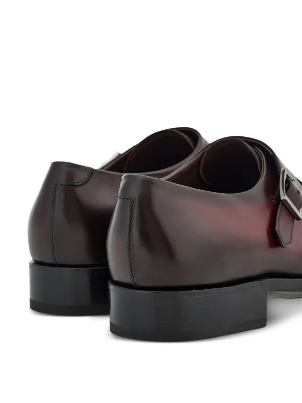 Ferragamo Tramezza Double-monkstrap Leather Monk Shoes | Red