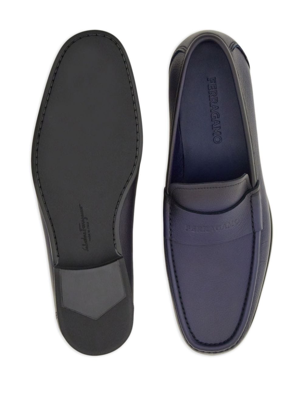 Shop Ferragamo Logo-debossed Leather Loafers In Blue