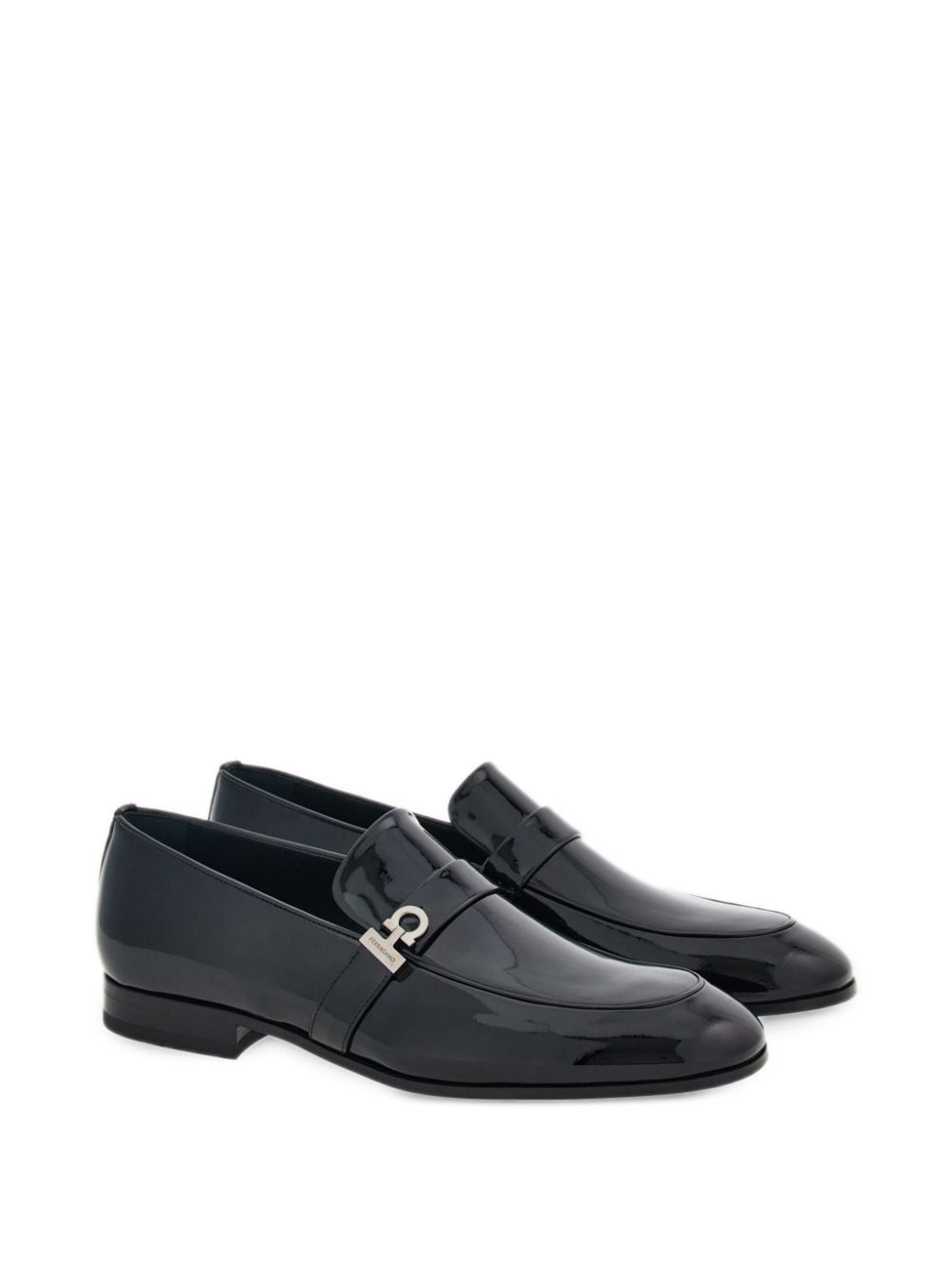 Shop Ferragamo Gancini Patent-leather Loafers In Black