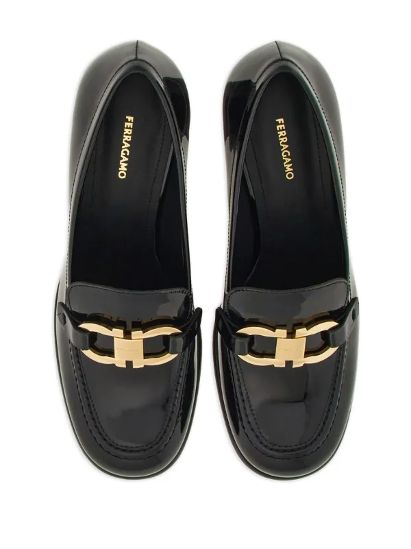 Ferragamo Sapato De Couro Envernizado Com Fivela Gancini | Preto