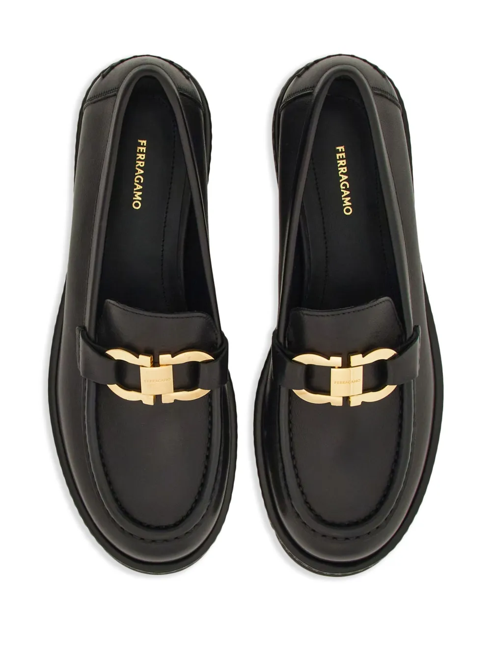 Ferragamo Buckle-detail Leather Loafers In Black