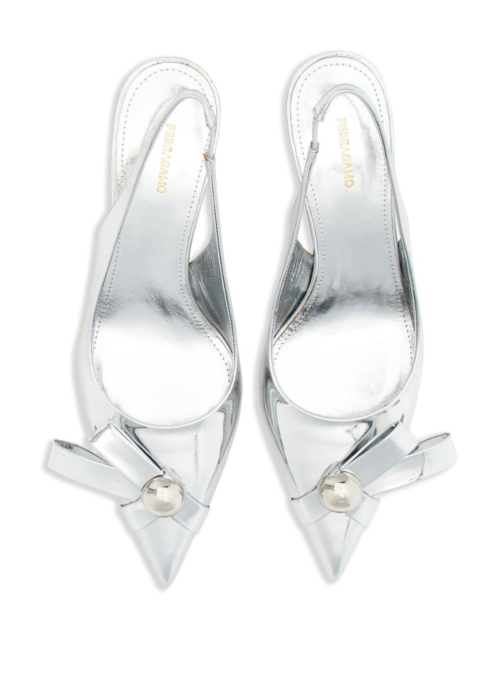 Shop Ferragamo 55mm Bow-detail Slingback Leather Pumps In Silver