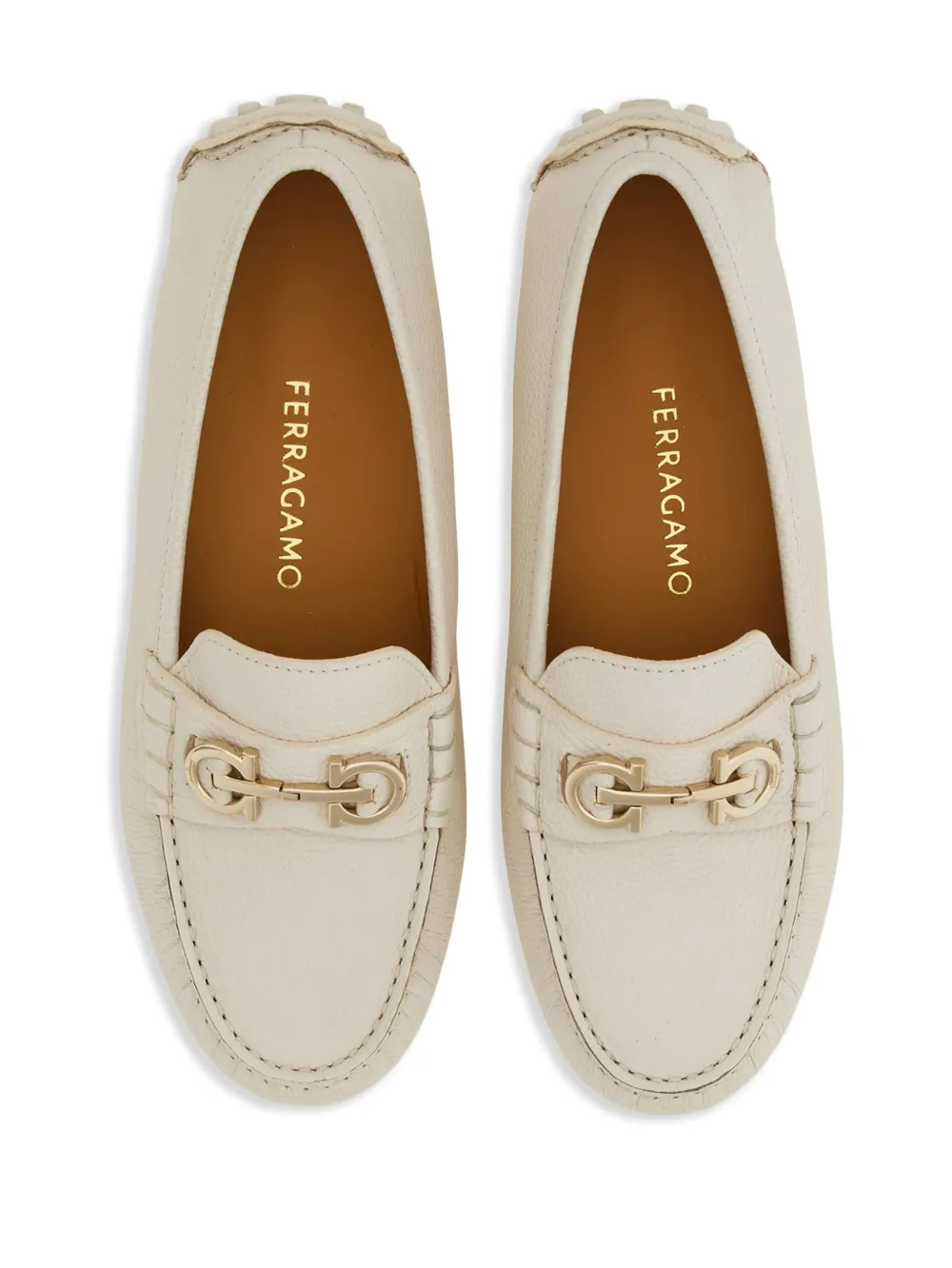 Ferragamo Gancini-buckle Leather Loafers In White