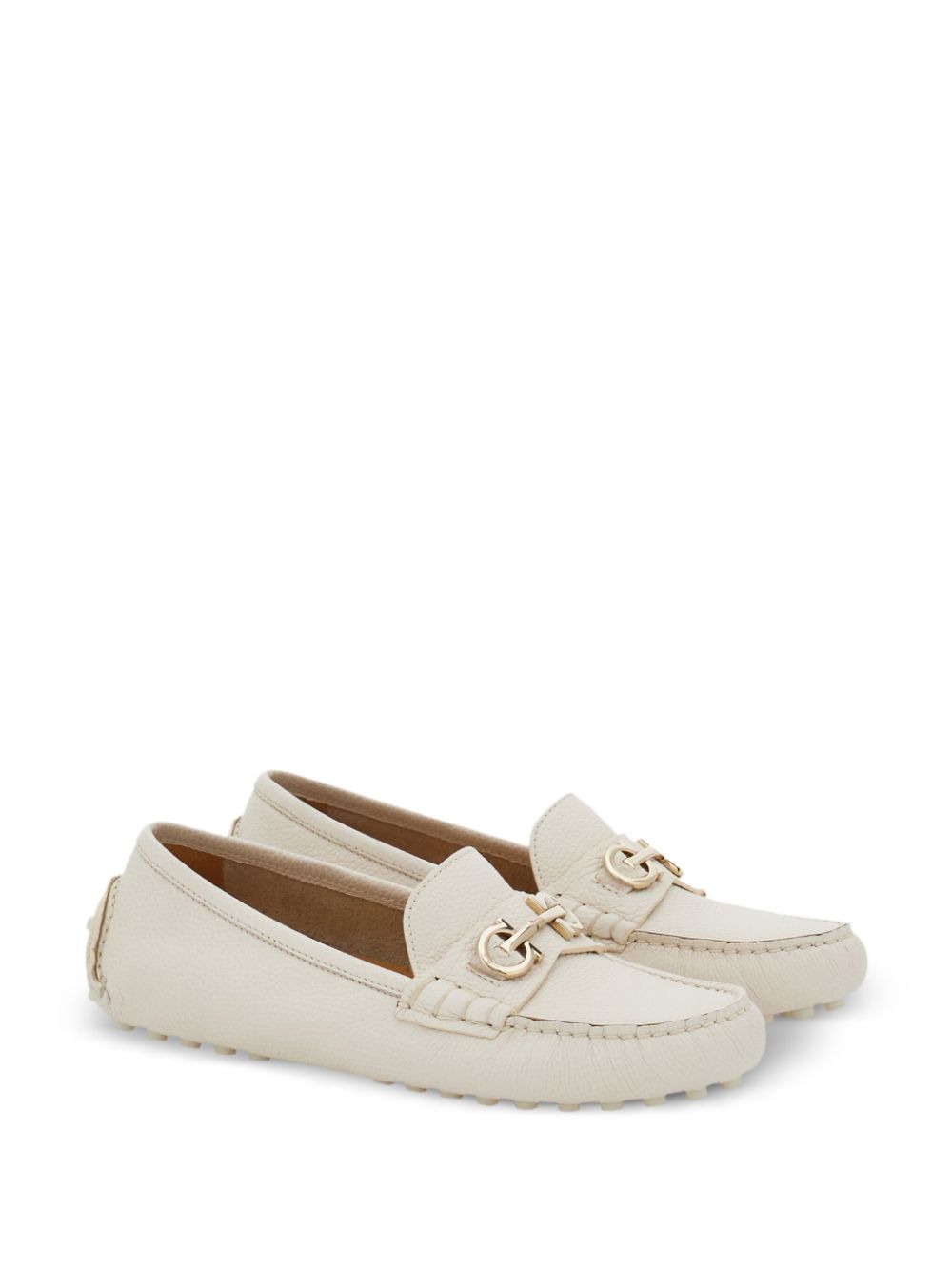 Shop Ferragamo Gancini-buckle Leather Loafers In White