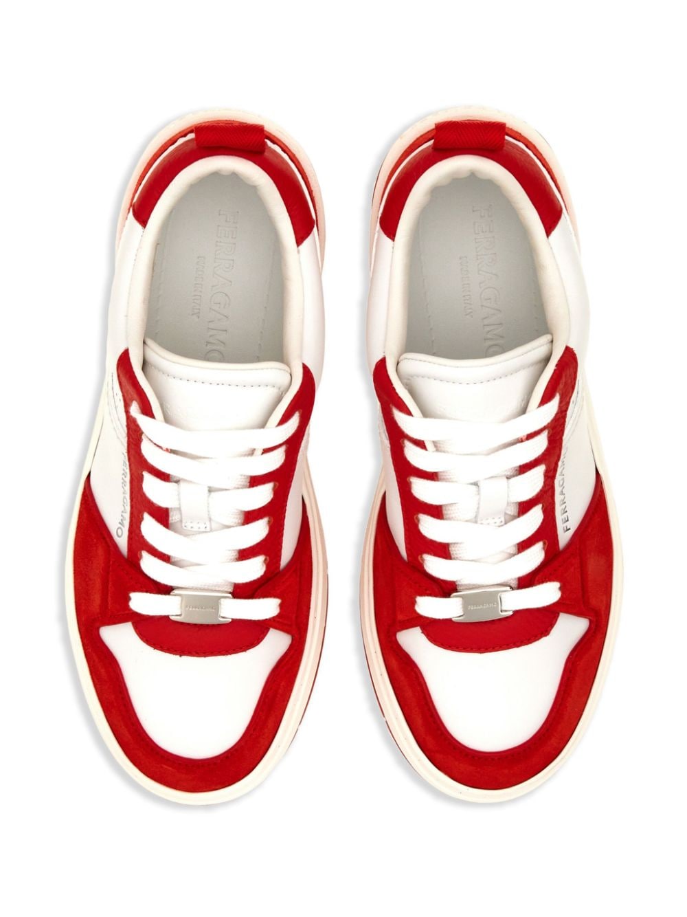 Shop Ferragamo Panelled Leather Sneakers In Rot