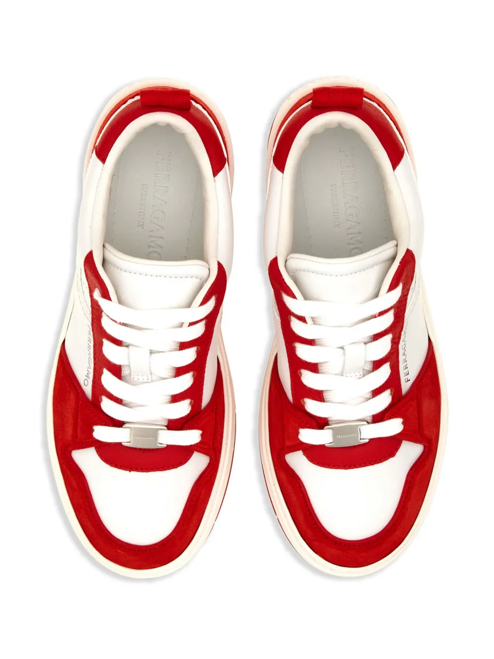 Ferragamo Leather And Suede Sneakers With Contrast Panels In Rot