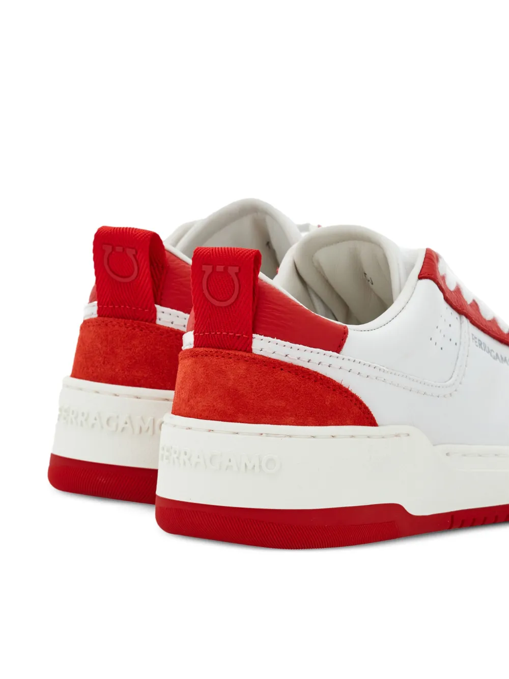 Ferragamo Leather And Suede Sneakers With Contrast Panels In Rot