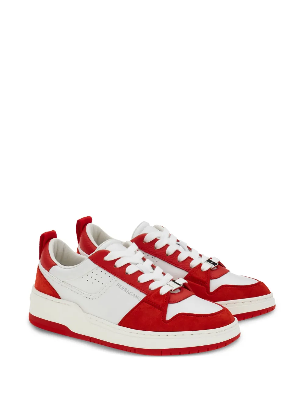 Shop Ferragamo Panelled Leather Sneakers In Rot