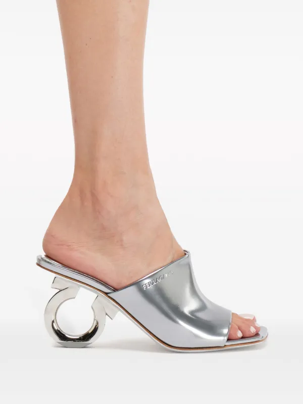 Ferragamo Elina 70mm Patent Leather Sandals | Silver | FARFETCH