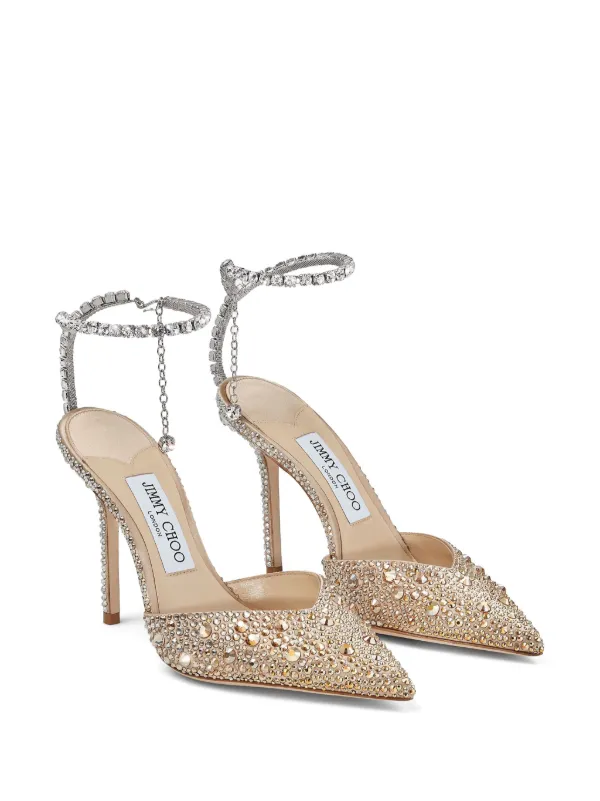 上品さと華やかさ【Jimmy Choo】サイ―ダ100 チェーン付き *洗練 クリスタルチェーン付き Platinum Ice ダスティグリッター