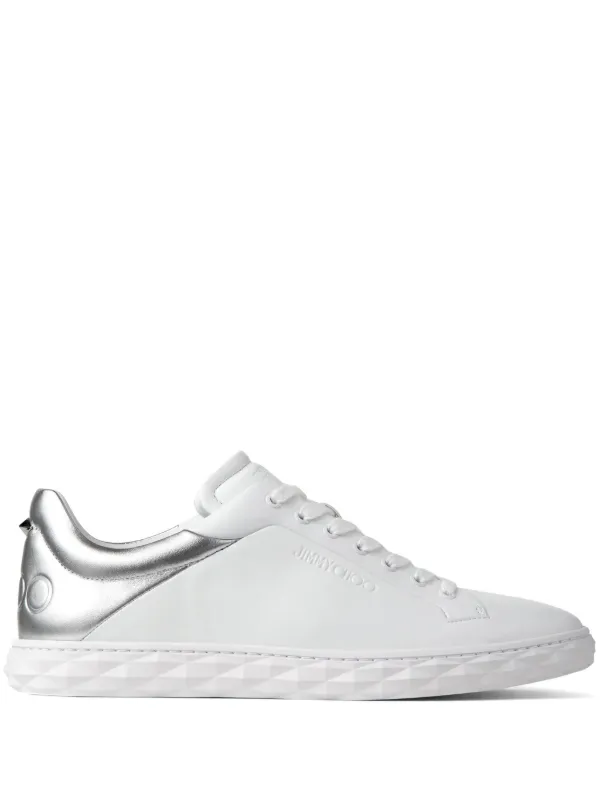 スニーカー JIMMY CHOO DIAMOND LIGHT LEATHER SNEAKERS DIAMOND LIGHT/M | White Nappa Leather Low-Top Trainers with