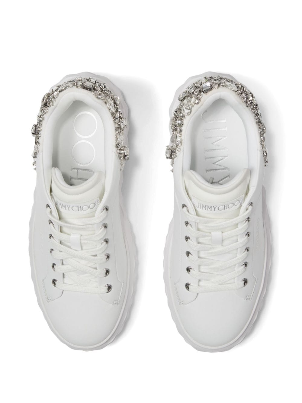 Shop Jimmy Choo Diamond Maxi Crystal-embellished Sneakers In White