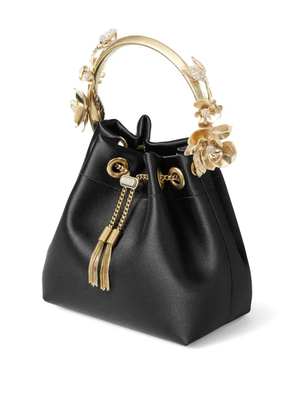 Jimmy Choo Bon Bon フローラル サテンバッグ | ブラック