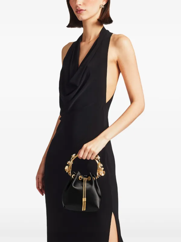 直営店‐Jimmy Choo‐ Bon Bon サテン バッグ Jimmy Choo Bon Bon フローラル サテンバッグ | ブラック
