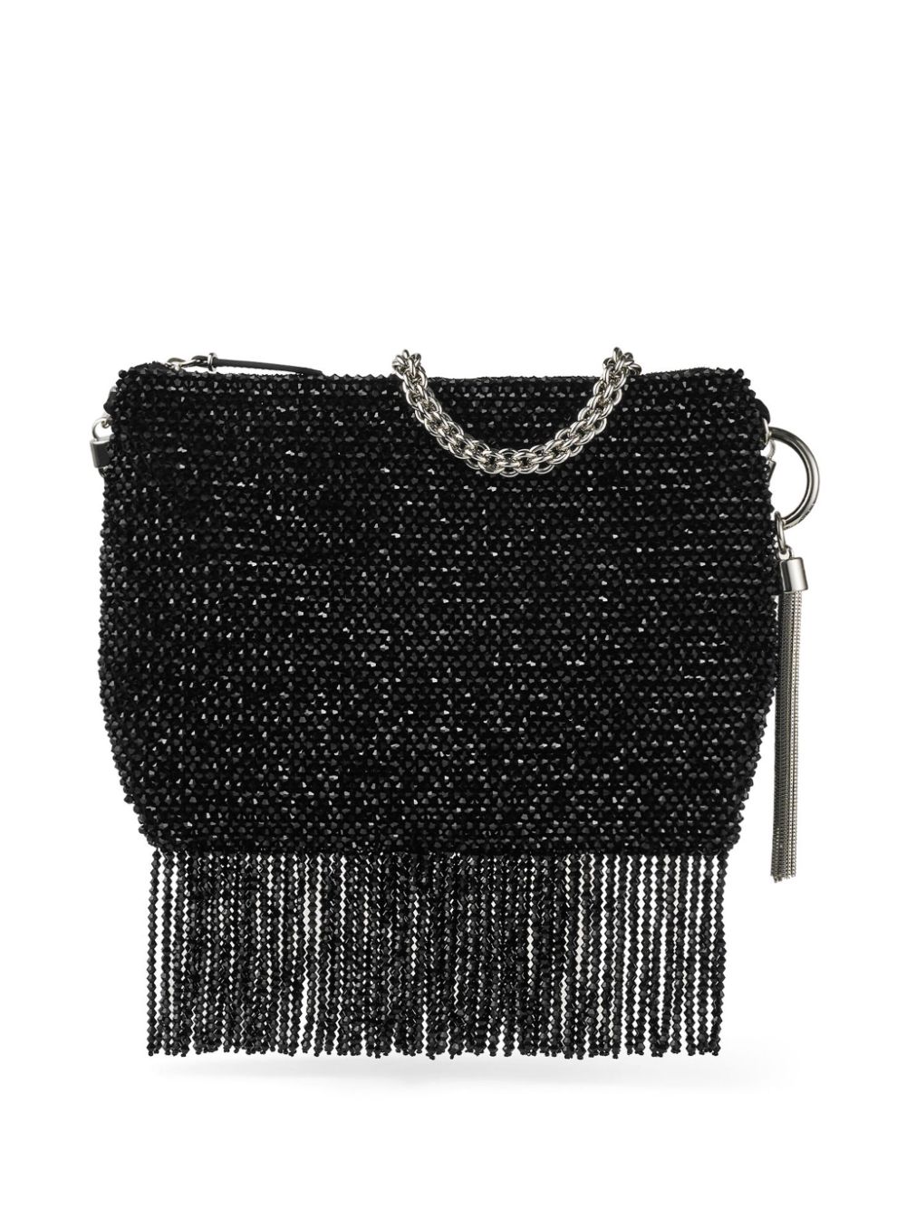 Shop Jimmy Choo Callie Fringed Shoulder Bag In Black