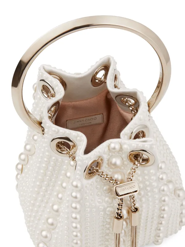 Jimmy Choo Bon Bon pearl-embellished Bucket Bag | White | FARFETCH RO