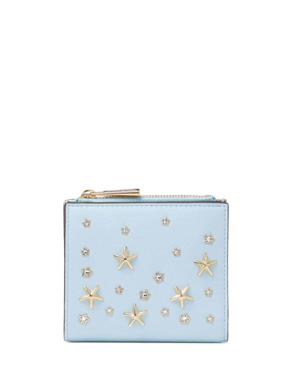 Jimmy Choo Hanni Crystal-embellished Leather Purse In Ice Blue/light Gold