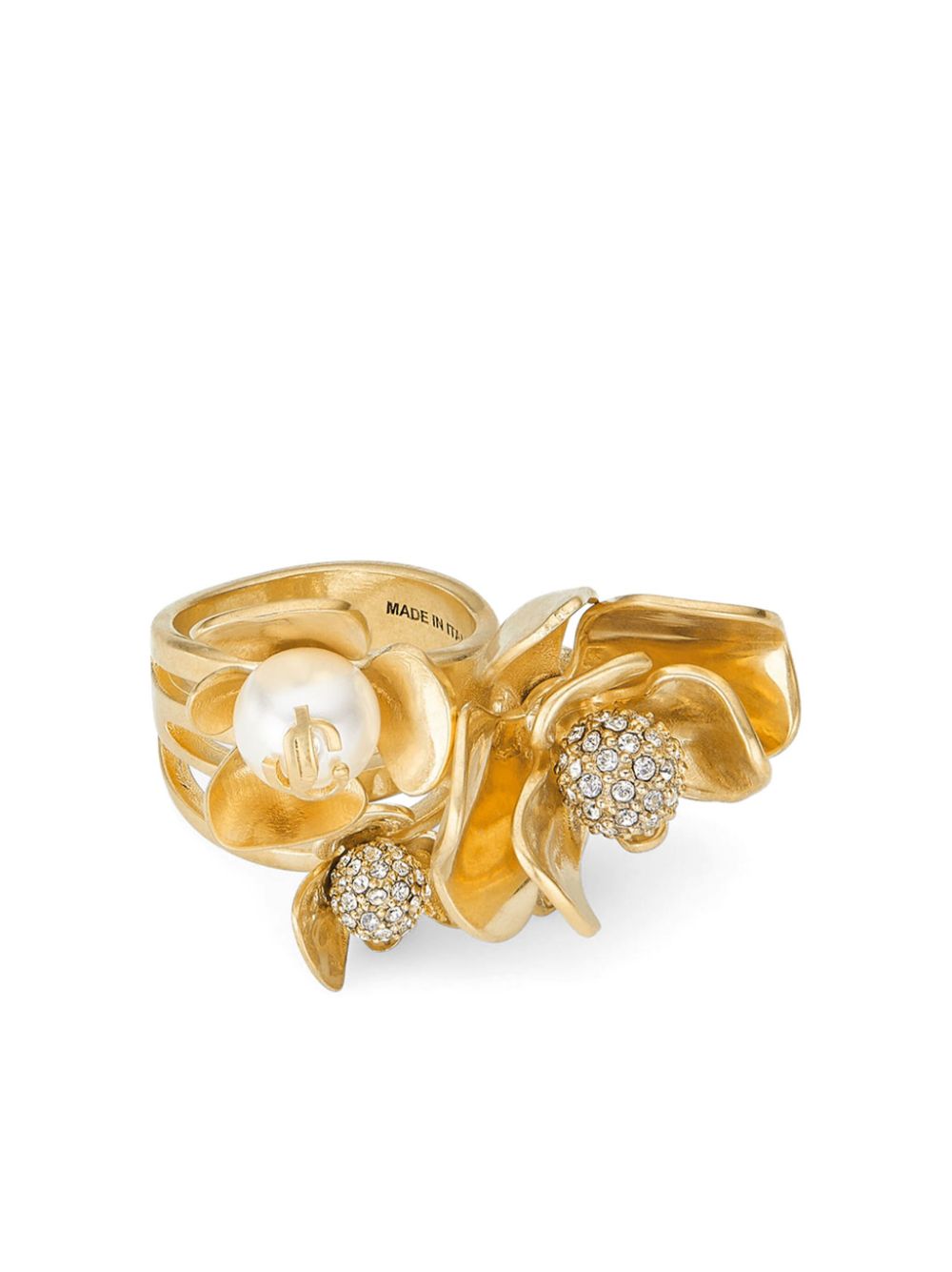 Shop Jimmy Choo Petal Crystal-embellished Ring In Gold