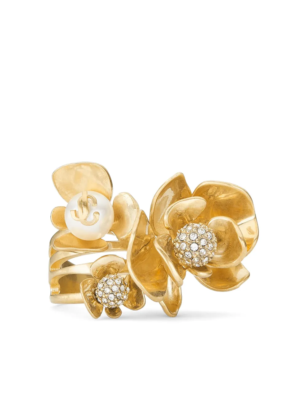 Shop Jimmy Choo Petal Crystal-embellished Ring In Gold