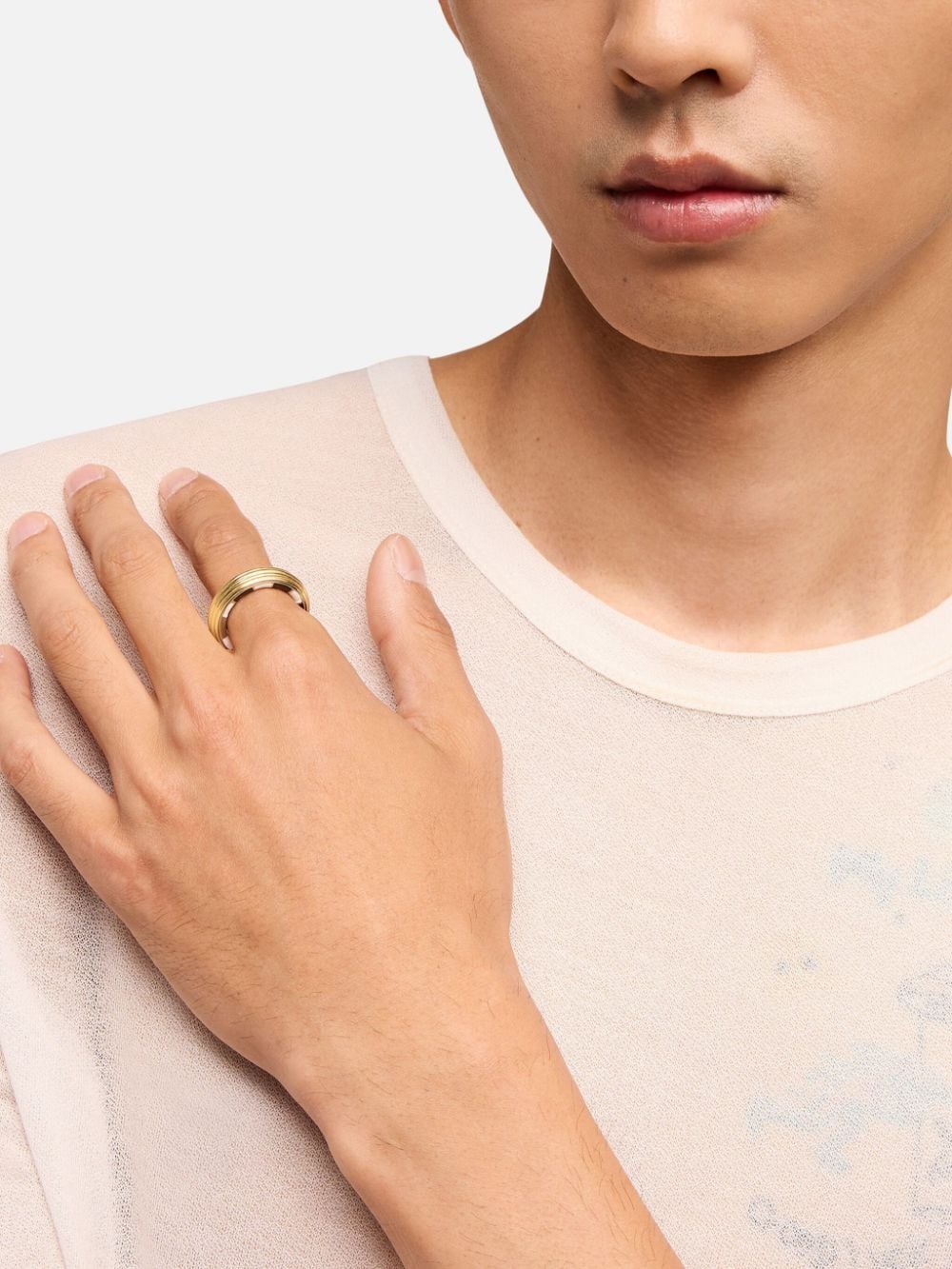 Shop Ami Alexandre Mattiussi Lineami Ribbed Ring In Gold