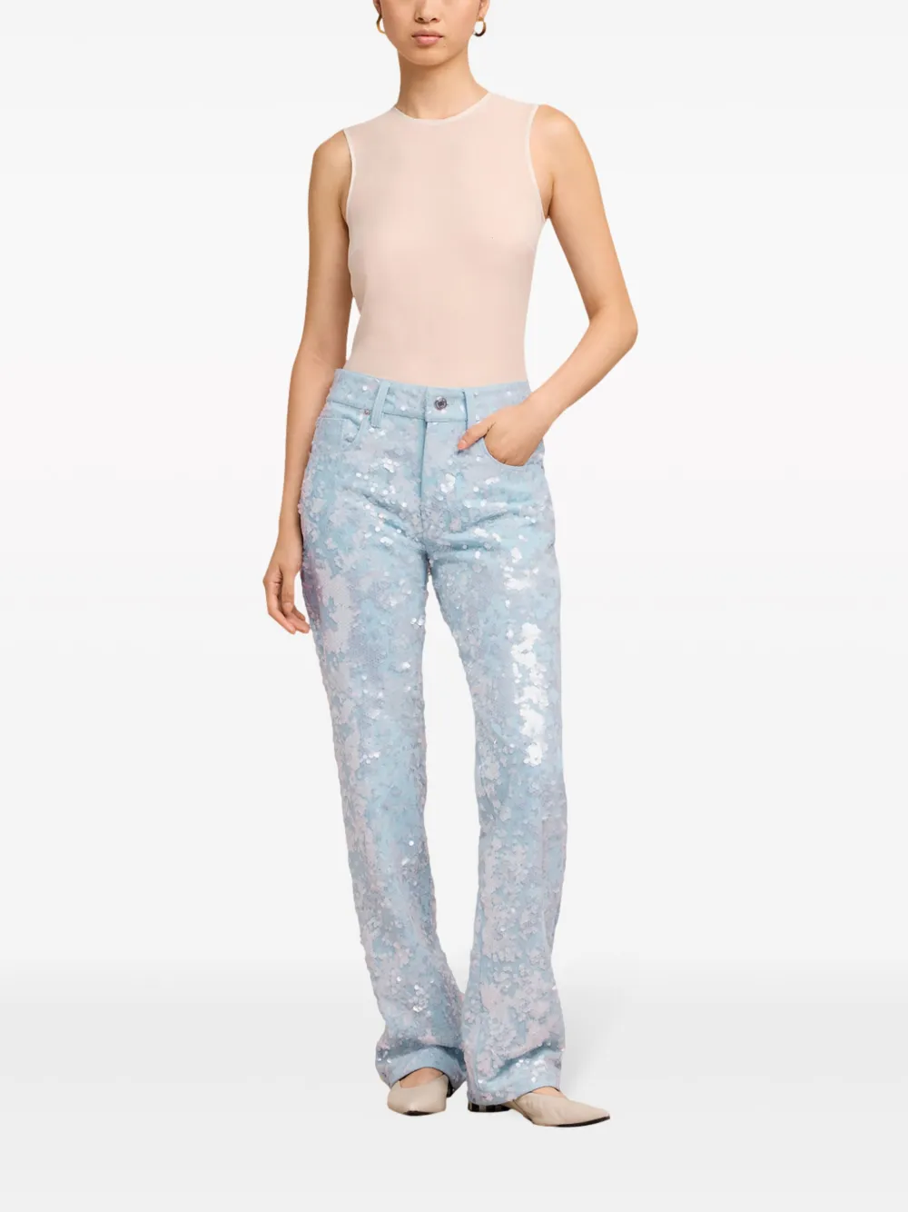 Shop Ami Alexandre Mattiussi Sequin-embellished Straight-leg Jeans In Blue