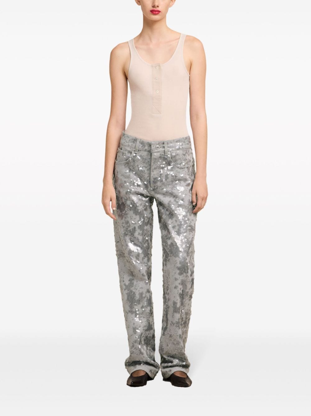 Shop Ami Alexandre Mattiussi Sequin-embellished Straight-leg Jeans In Grey
