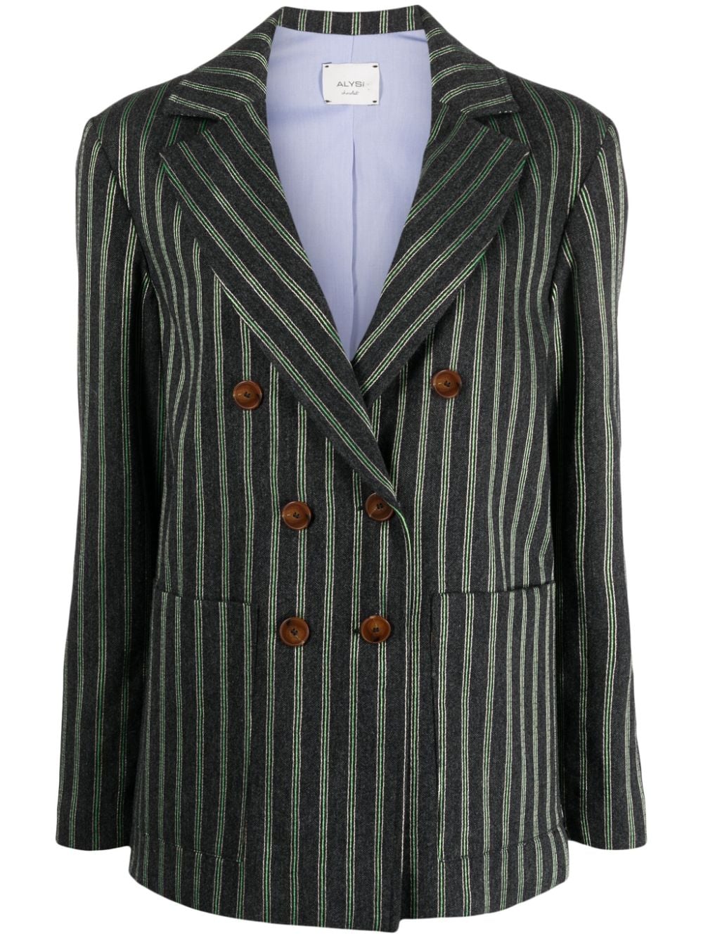 Alysi Double-breasted Striped Blazer In Grey