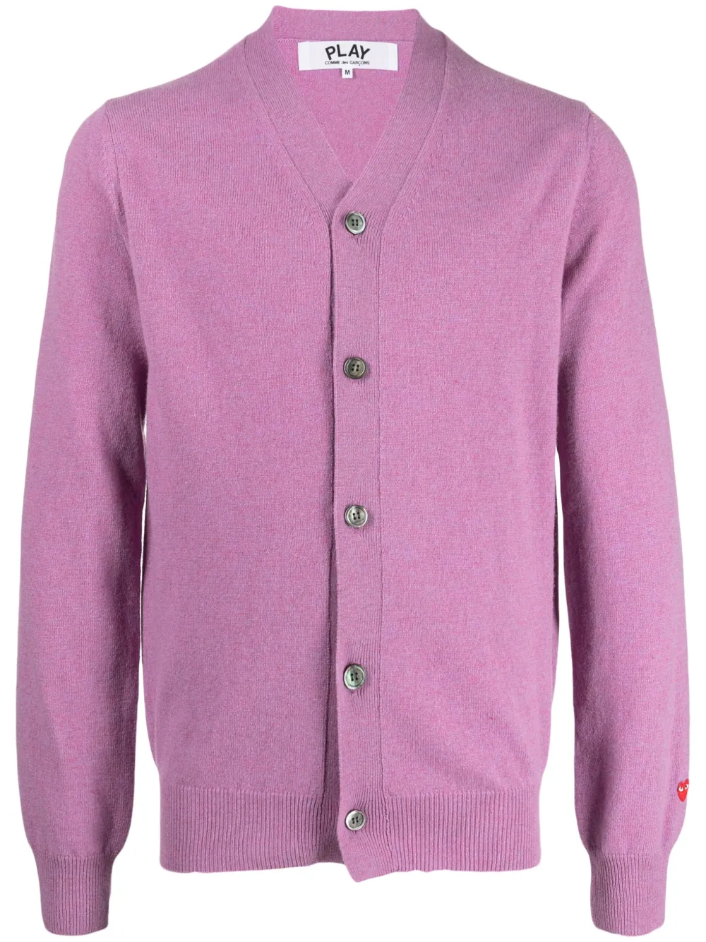 Comme Des Garçons Play Heart-embroidered Wool Cardigan In Purple