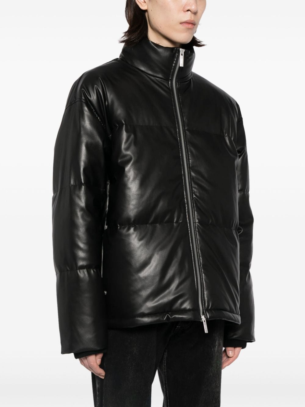 Shop Izzue Faux-leather Padded Jacket In Black