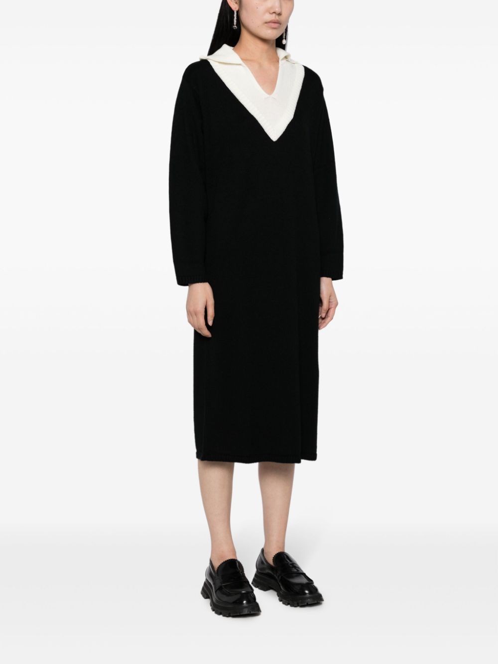 b+ab Midi-jurk met V-hals Zwart