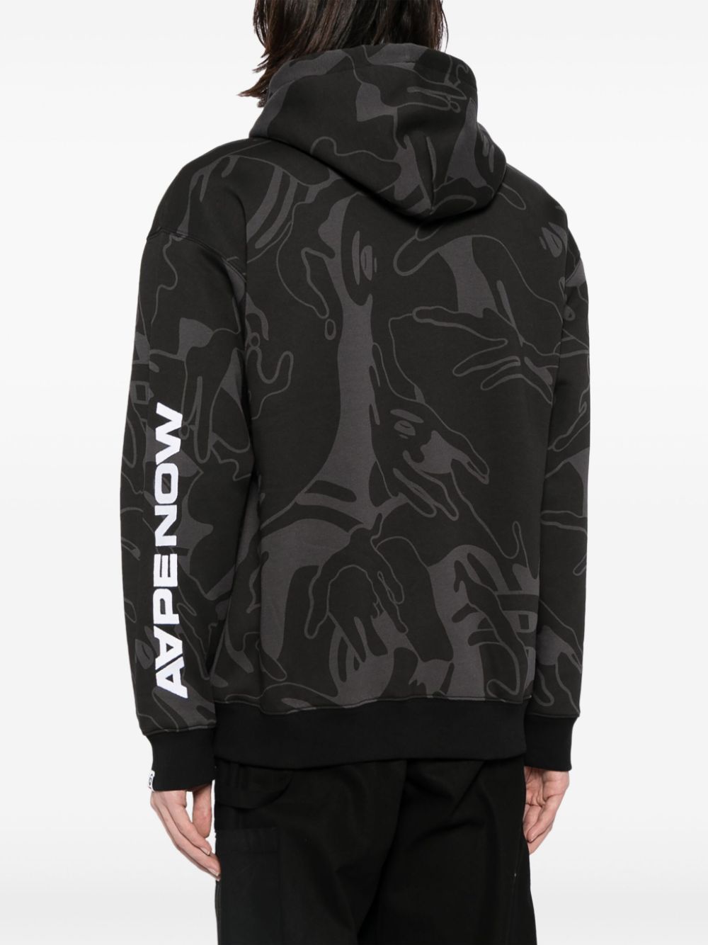 Shop Aape By A Bathing Ape Abstract-print Drawstring Hoodie In Grey