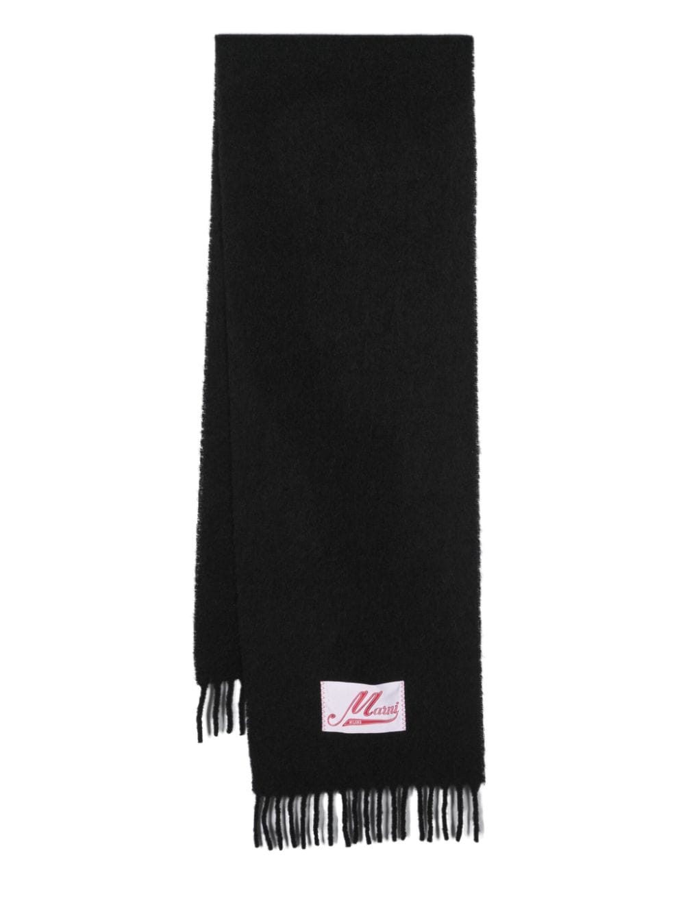 Marni Logo-patch Knitted Scarf In Black