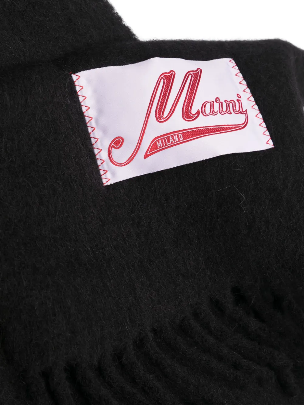 Marni Logo-patch Knitted Scarf In Black