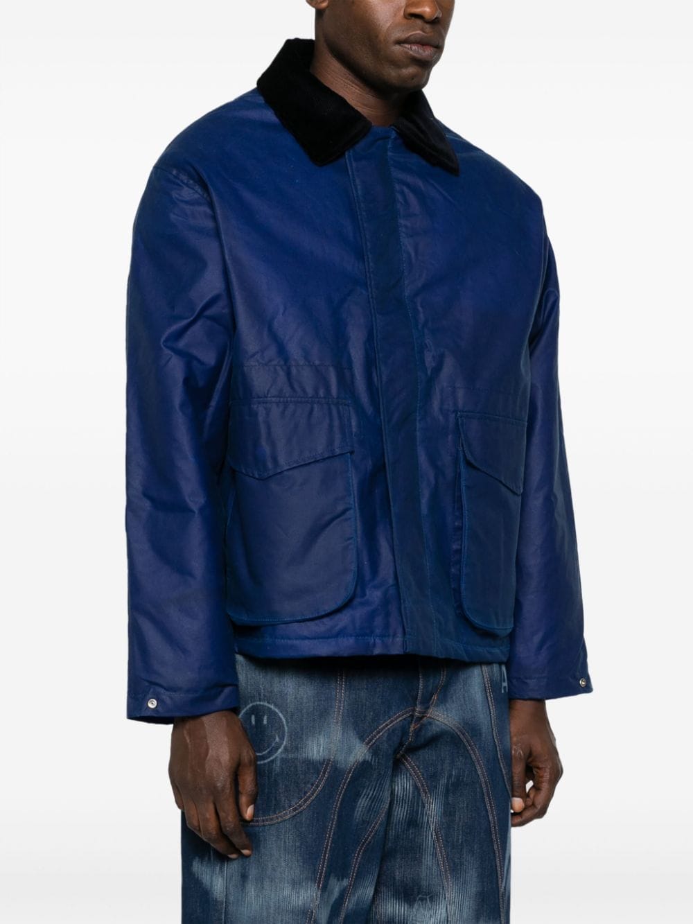 Shop Sunflower Contrast-collar Waxed Cotton Jacket In Blue