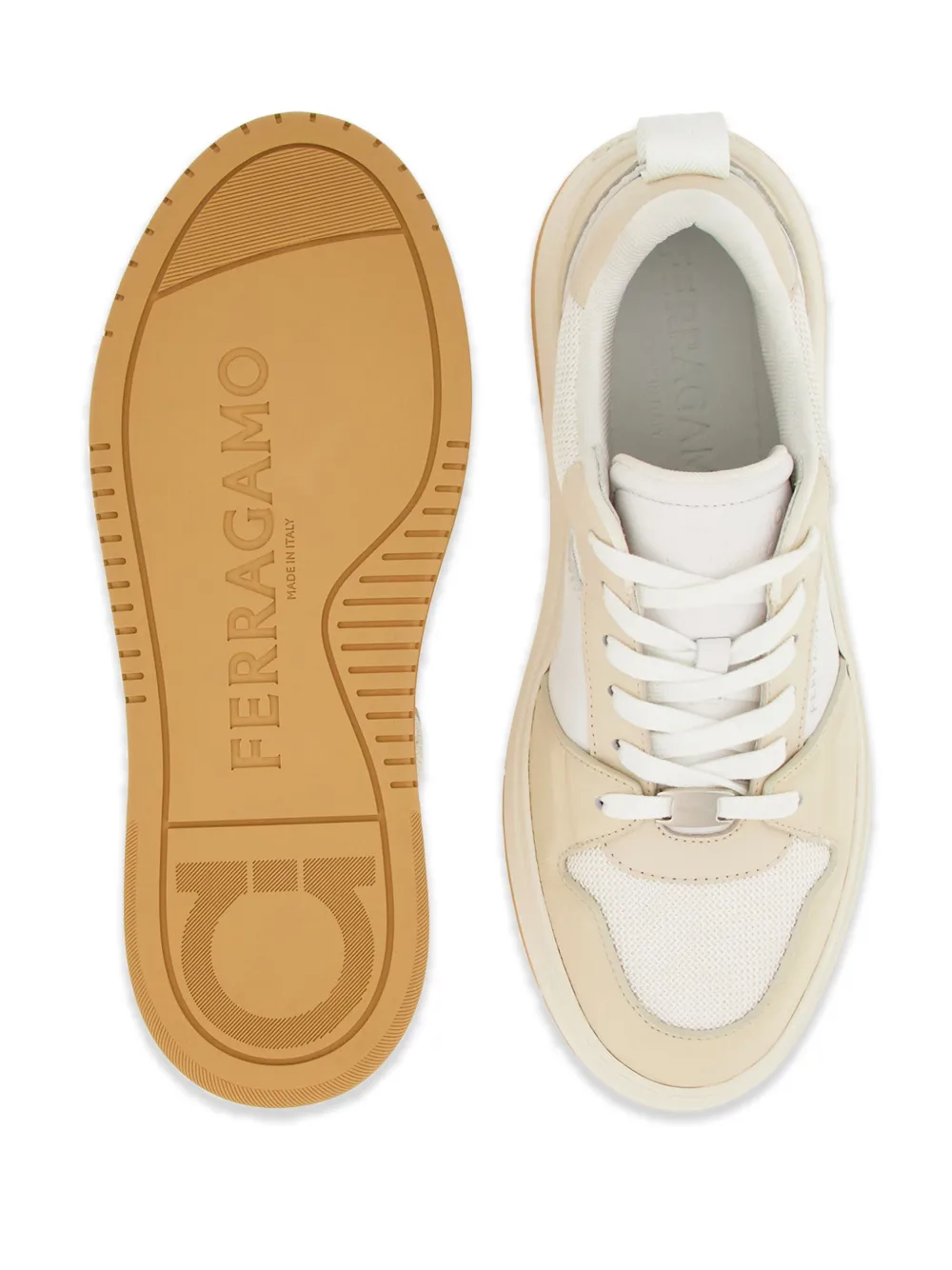 Shop Ferragamo Panelled Leather Sneakers In 白色