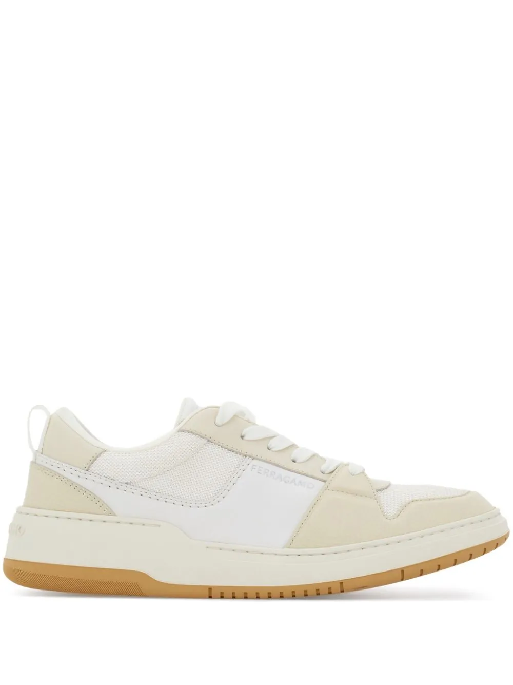 Shop Ferragamo Panelled Leather Sneakers In White