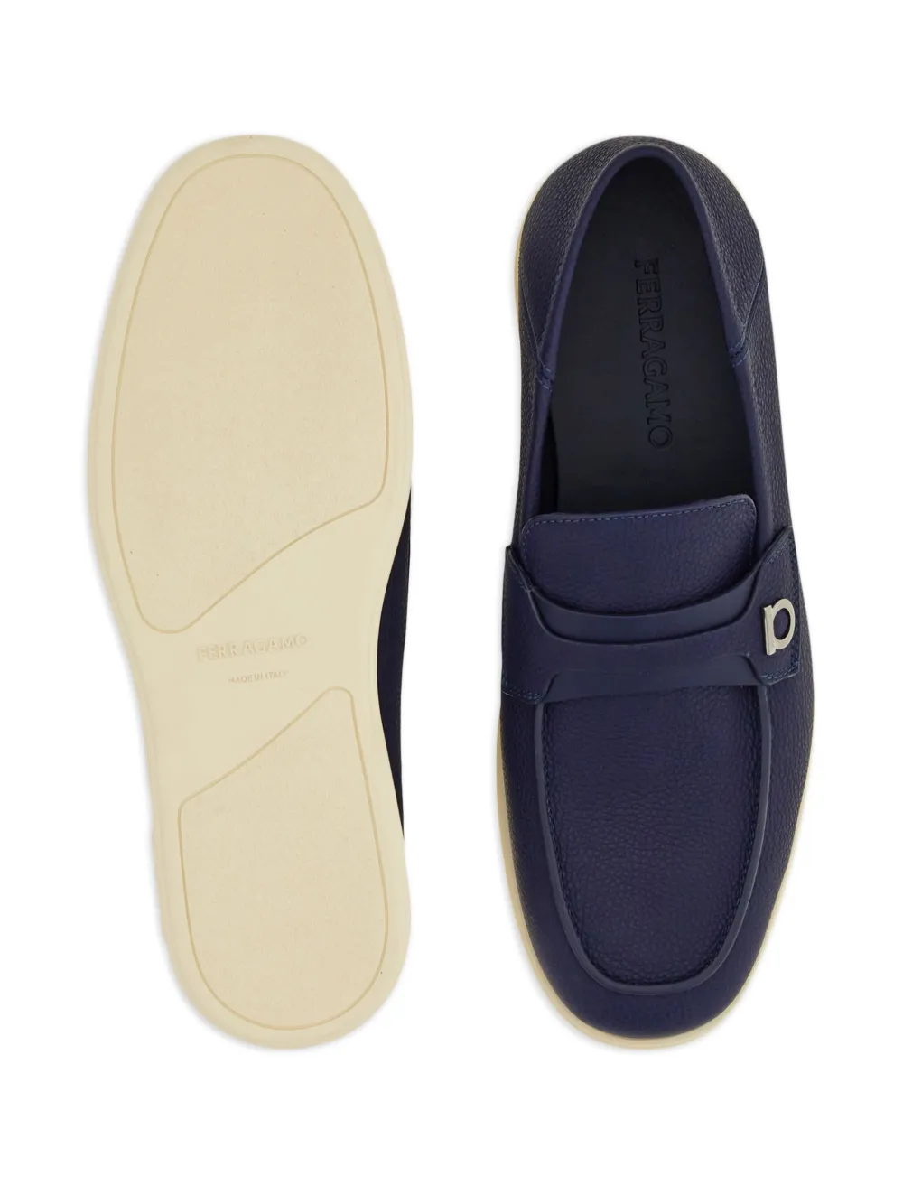 Shop Ferragamo Gancini-plaque Leather Loafers In Blue