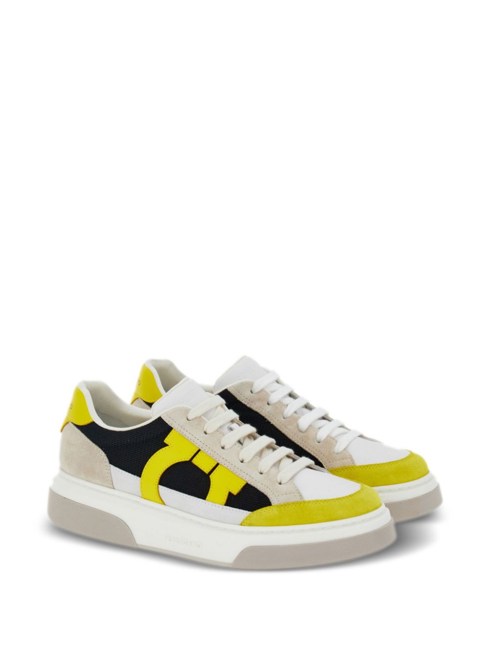 Shop Ferragamo Gancini-insert Leather Sneakers In Yellow