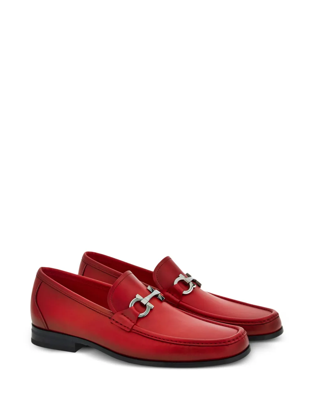 Shop Ferragamo Gancini-plaque Leather Loafers In Red