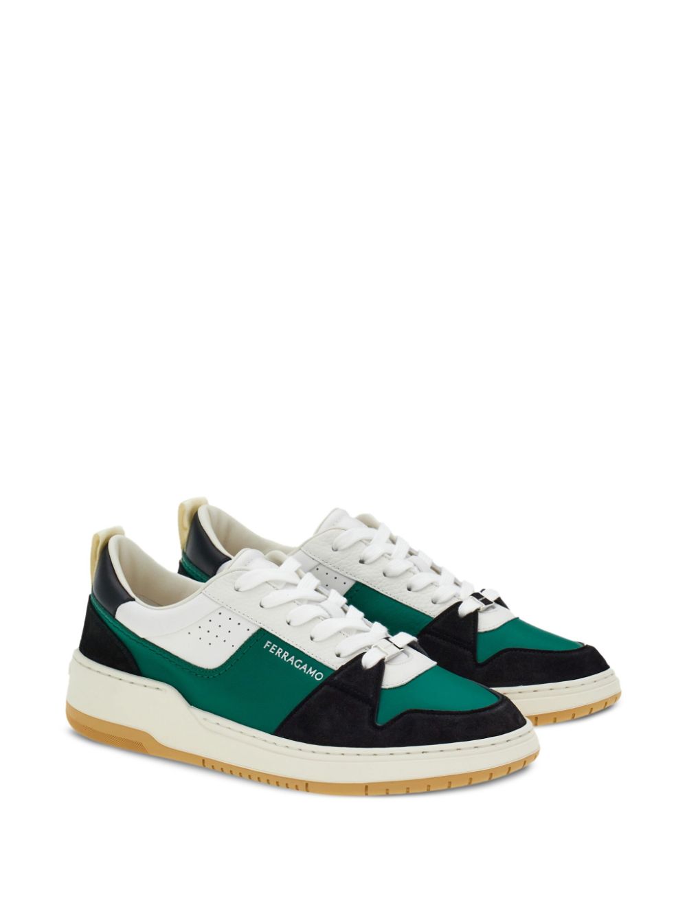 Shop Ferragamo Dennis Panelled Sneakers In Green