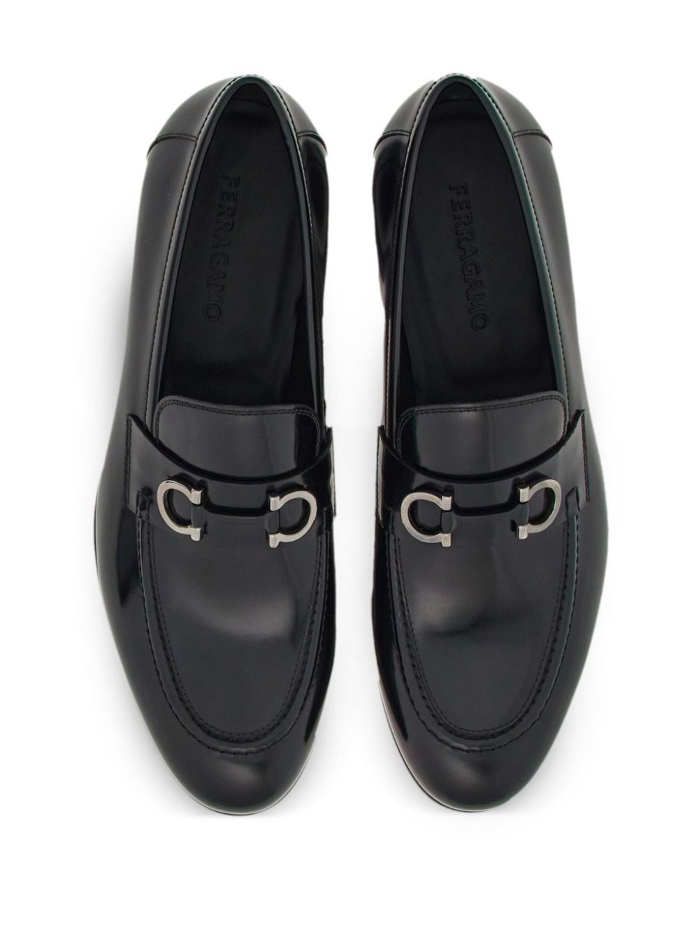 Shop Ferragamo Gancini-buckle Leather Loafers In Black