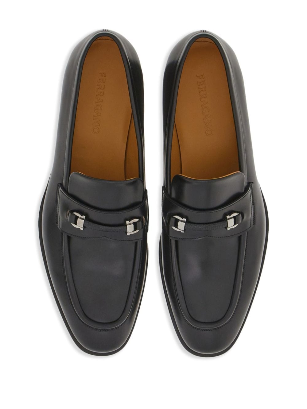 Shop Ferragamo Gancini-details Leather Loafers In Black