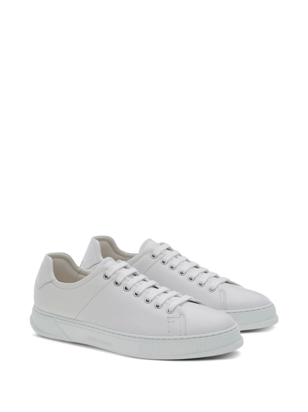 Shop Ferragamo Lace-up Leather Sneakers In White