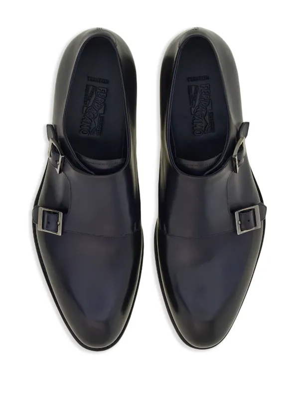 Ferragamo Double-monkstrap Leather Monk Shoes | Blue | FARFETCH MY