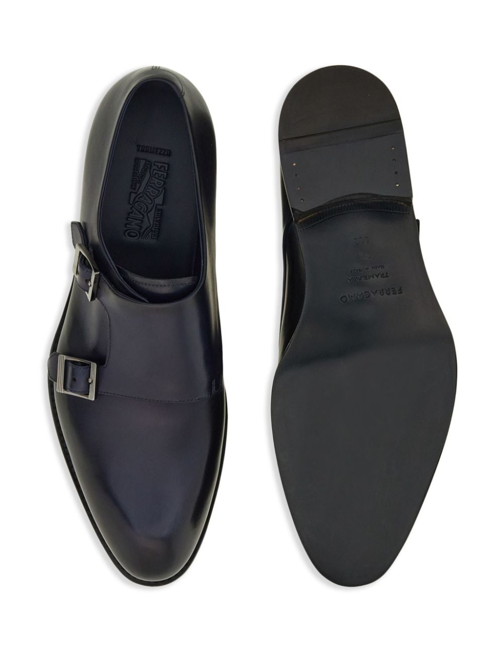 Shop Ferragamo Double-monkstrap Leather Monk Shoes In Blue