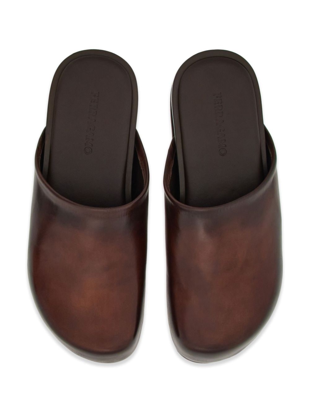 Shop Ferragamo Round-toe Leather Slippers In Brown