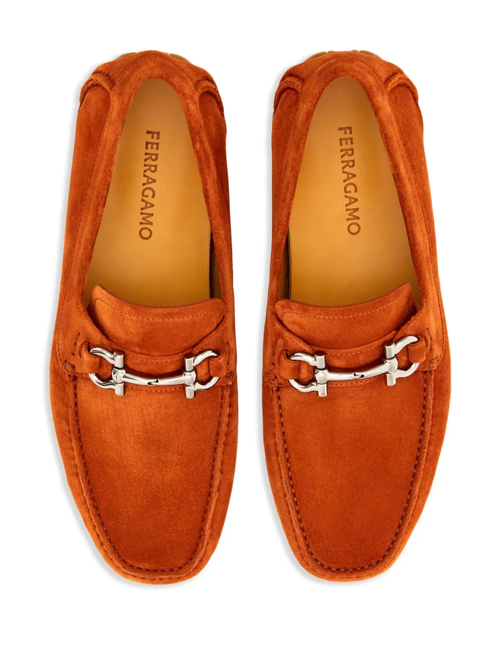 Ferragamo Gancini suede driving shoes Orange