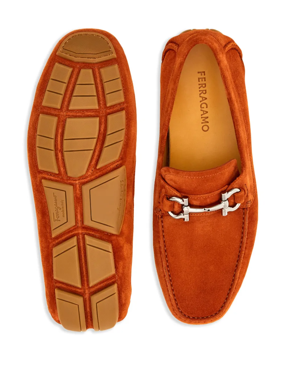 Ferragamo Gancini suede driving shoes Orange